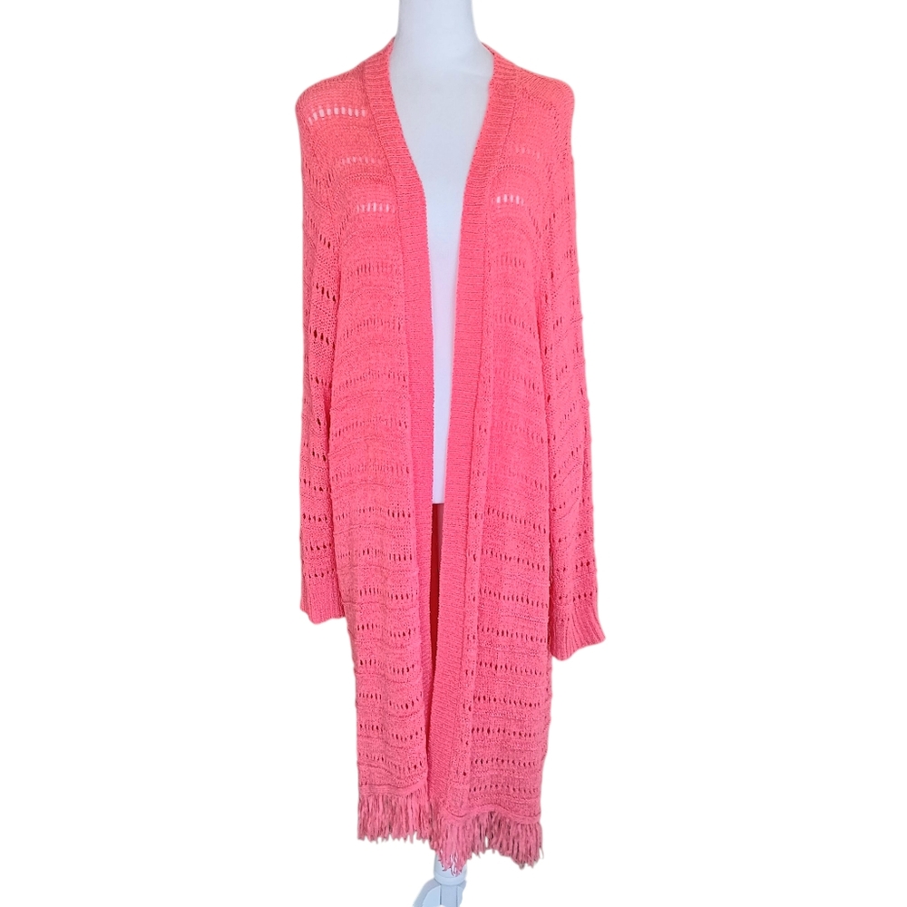 Lane Bryant Open-Front Bright Orange/Pink Cardigan Size 26/28 Eyelet Lace‎ NWT!